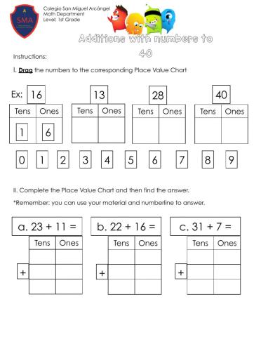 Addition numbers to 40