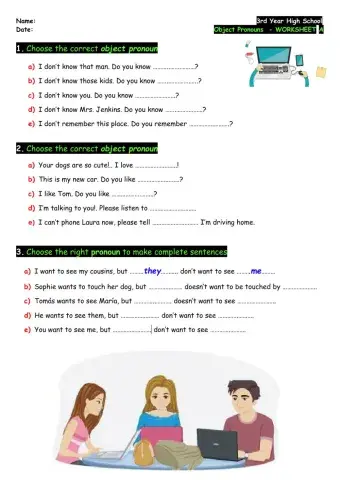 3rd - Object Pronouns - Worksheet A