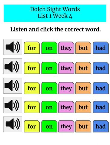 Sight Words List 1 Week 4 Word Recognition