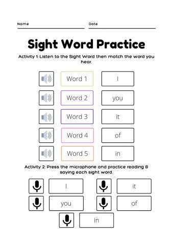 Sight Word Practice List 1 Week 2