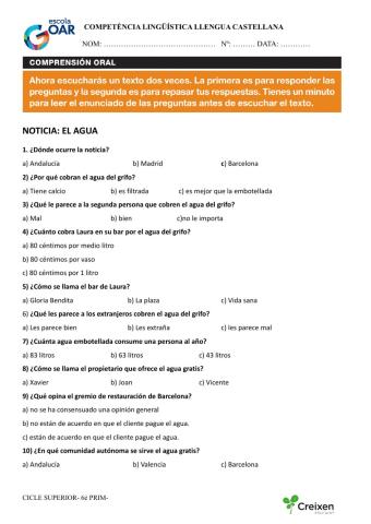 Comprensión oral: el agua