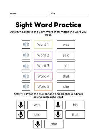 Sight Word Practice List 1 Week 3