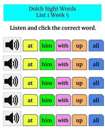 Sight Words List 1 Week 5 Word Recognition