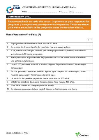 Comprensión oral: los pesebres yaupair