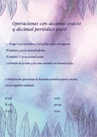 Operaciones con números decimales exacto y periódico puro