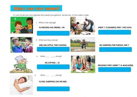 Present progressive What are they doing?