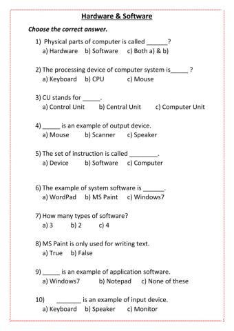 Computer worksheet