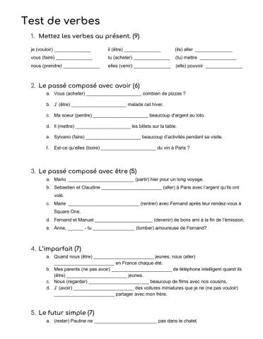 French Verb Test (présent, p.c., imp., cond.)