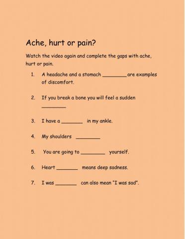 Ache pain or hurt