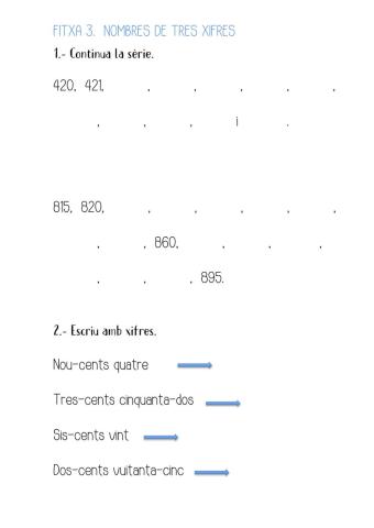 Fitxa 3. Nombres de tres xifres