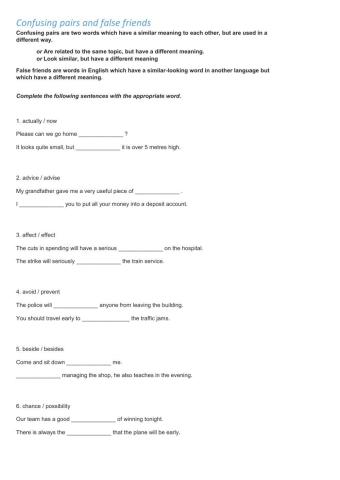 Confusing words and false friends and 