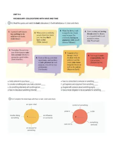 I 8 Vocabulary Unit 9A