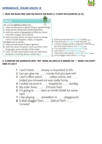 Intermediate- Definite Article