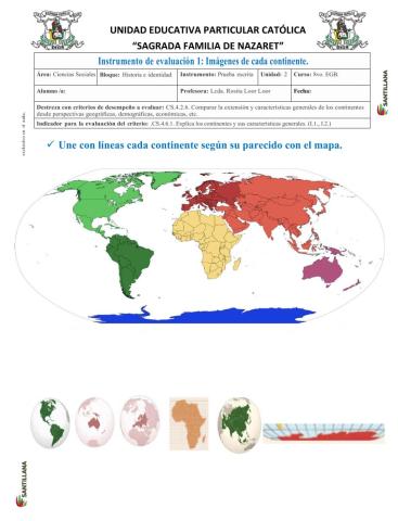 Relacionar los continentes según la imagen del mapa.