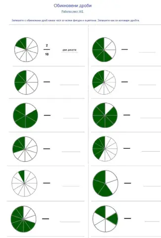 Обикновени дроби - разпознаване и назоваване