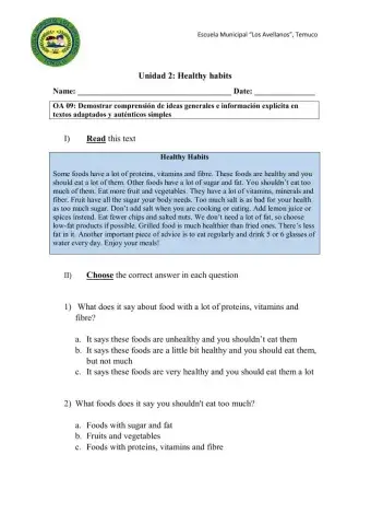 Unit 2: Healthy habits