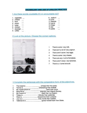 Food. Countables and Uncountables. Comparative adjectives
