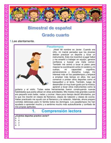 Bimestral de español cuarto