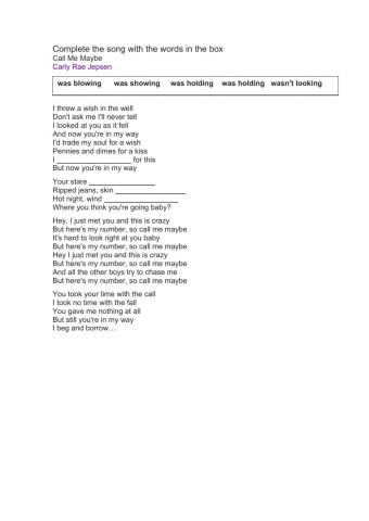 Call me maybe song worksheet Past Progressive