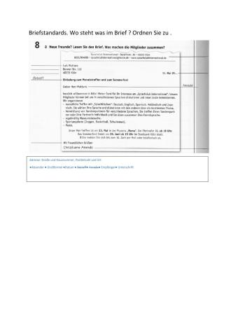 Briefstandards Wo steht was im Brief ? Ordnen Sie zu.