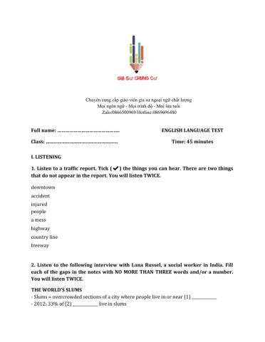 Lớp 7 - Kiểm tra cuối kỳ