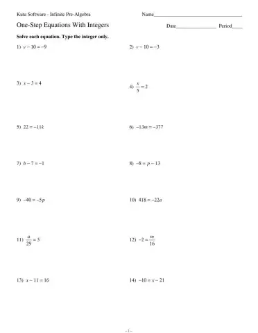 One-Step Equation w- Integers - Kuta