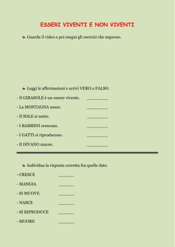 ESSERI VIVENTI E NON VIVENTI