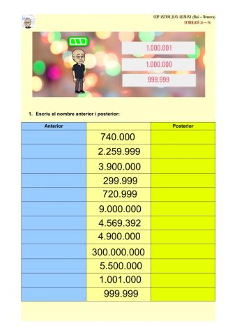 Numeració: anterior i posterior