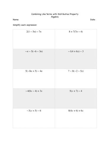 Combining Like Terms with Distributive Property Practice