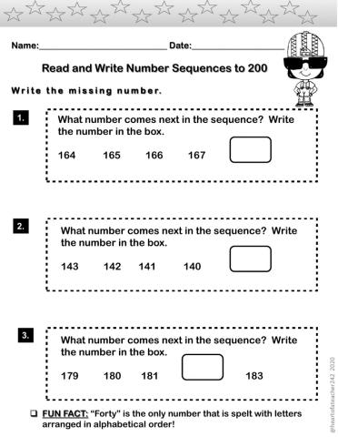 Read and Write Number Sequences to 200