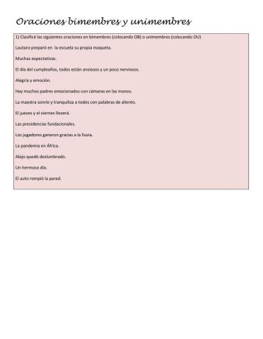 Oraciones bimembres y unimembres
