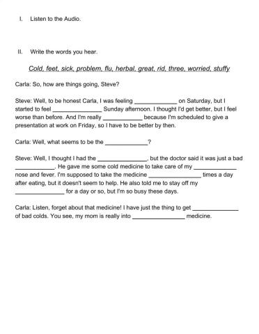 Feeling Sick -- Listening Activity