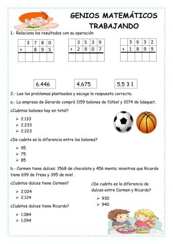 Adiciones y sutracciones de 4 cifras llevando