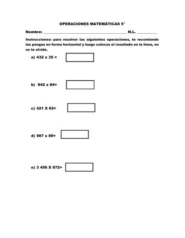 Multiplicaciones 5°