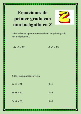 Ecuaciones de primer grado con incógnita Z