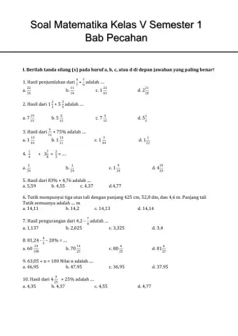 Penjumlahan dan Pengurangan Pecahan