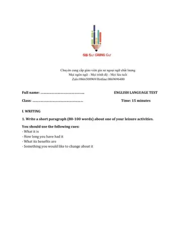 Lớp 8 - Unit 2 LIFE IN THE COUNTRYSIDE-WRITING