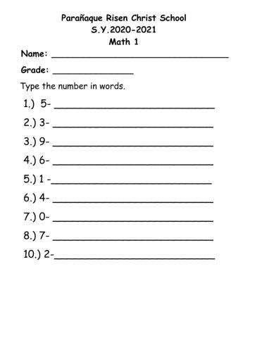 Writing Numbers in Words