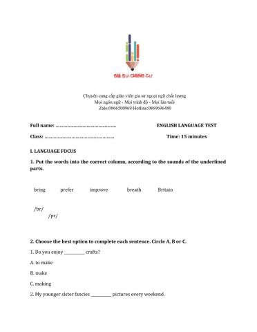 Lớp 8 - Unit 1 LEISURE ACTIVITIES-LANGUAGE FOCUS