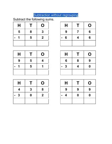 Subtraction 3 digits
