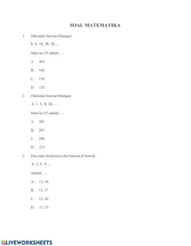 Latihan soal pola bilangan