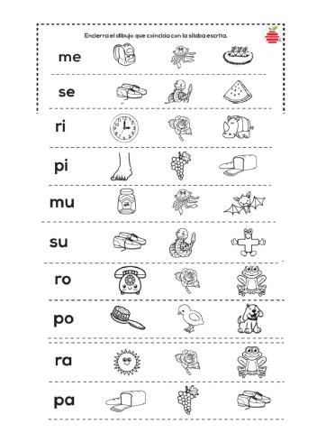 Reconocimiento de sílabas simples con m, r, s, y p