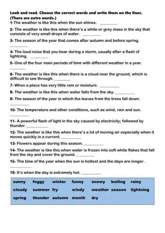 Read the guesses. Write a word from the box.