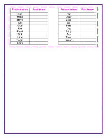 Past tense irregular verbs