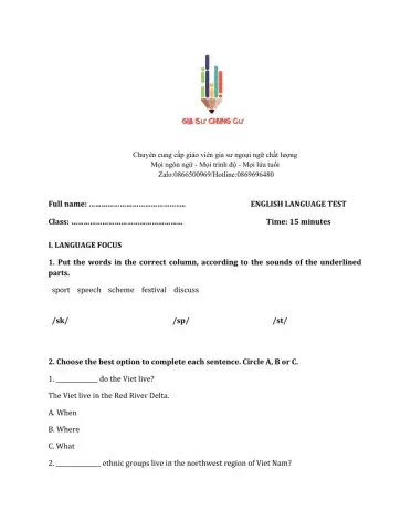 Lớp 8 - Unit 3 PEOPLES OF VIET NAM-LANGUAGE FOCUS