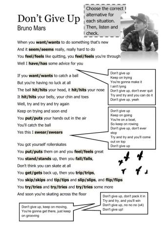 Song - Don’t Give Up (Bruno Mars)