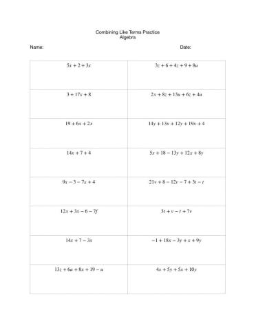 Combining Like Terms Practice