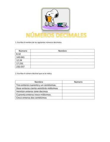 Lectura y escritura de decimales