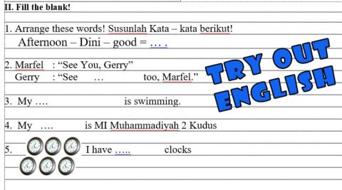 Soal Bahasa Inggris Kelas 1