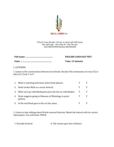 Lớp 8 - Unit 6 FOLK TALES-LISTENING